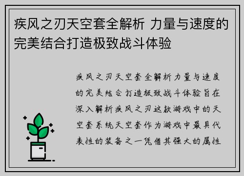疾风之刃天空套全解析 力量与速度的完美结合打造极致战斗体验